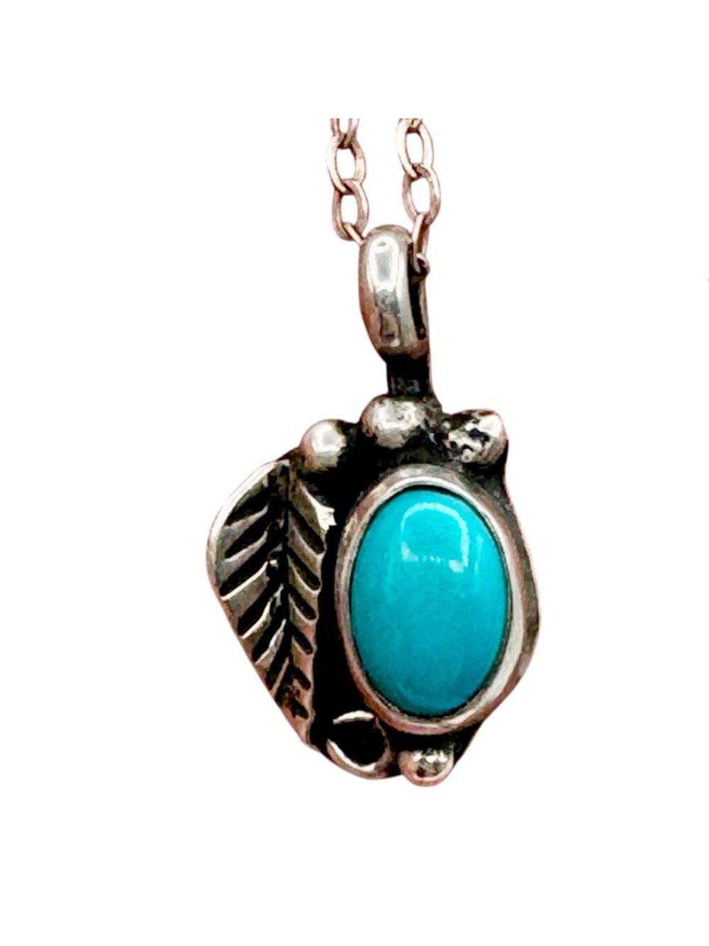 Native American Turquoise Sterling Pendant Necklace 16" Signed by Artist - Picture 7 of 13